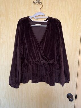 Madewell Velvet Corduroy Wrap Blouse in Dark Brown